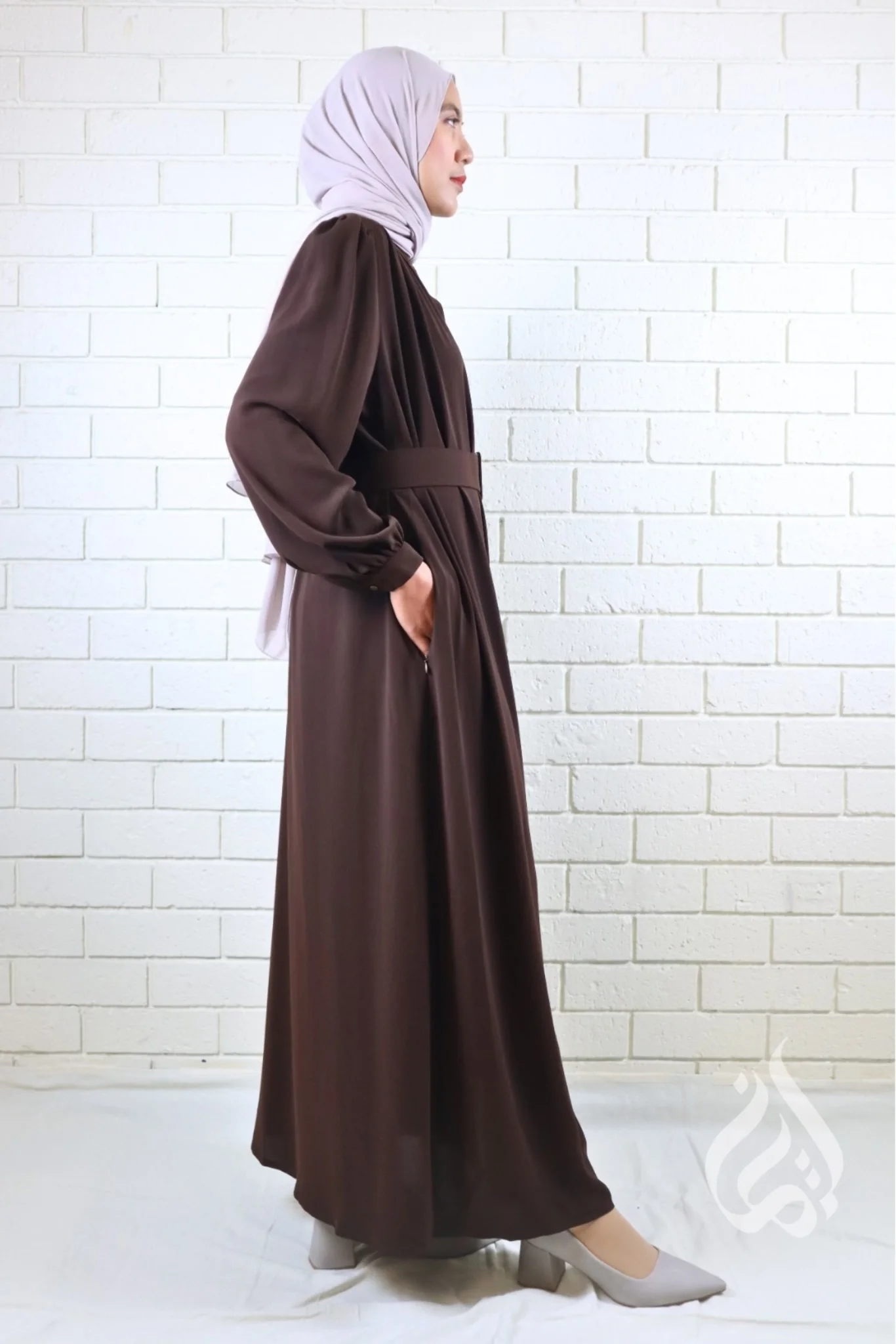 Classic Buttoned Dress - Dark Brown - Image 3