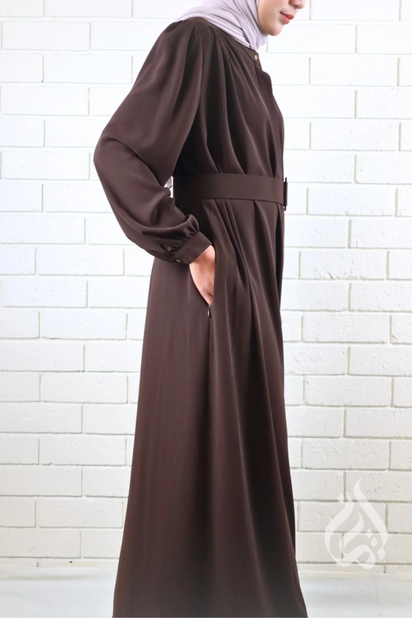 Classic Buttoned Dress - Dark Brown - Image 4