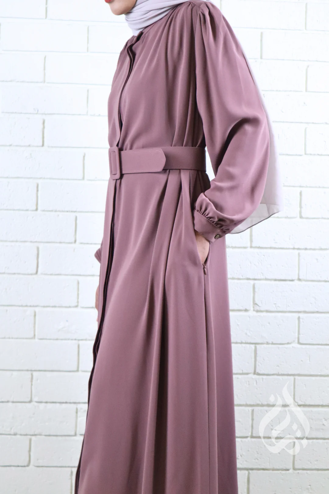 Classic Buttoned Dress - Mauve - Image 5