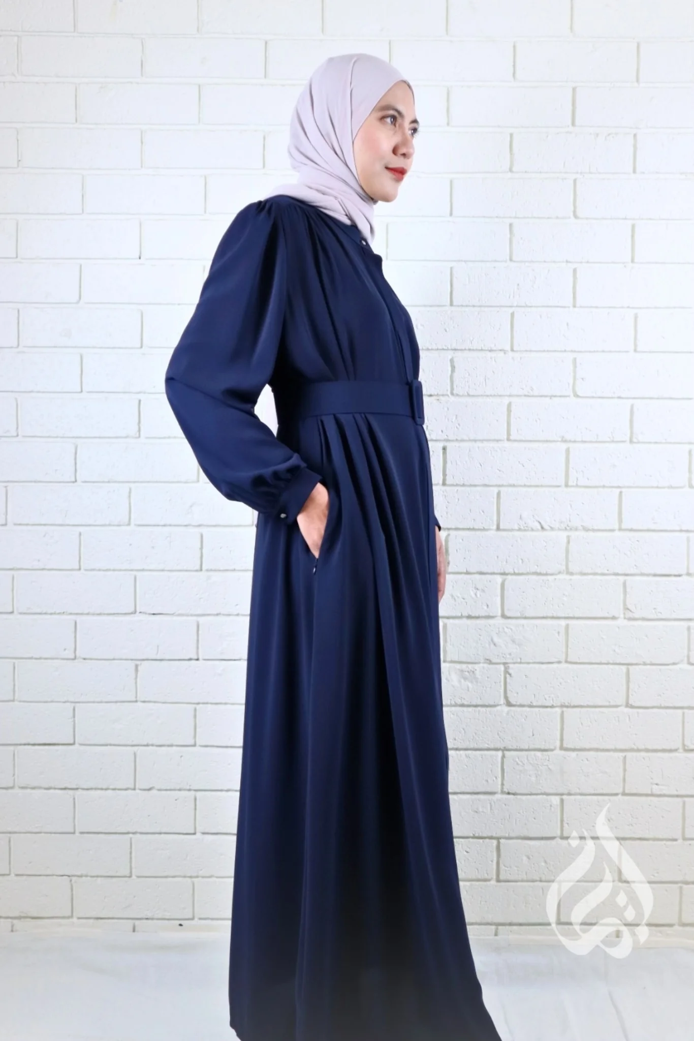 Classic Buttoned Dress - Navy Blue - Image 3