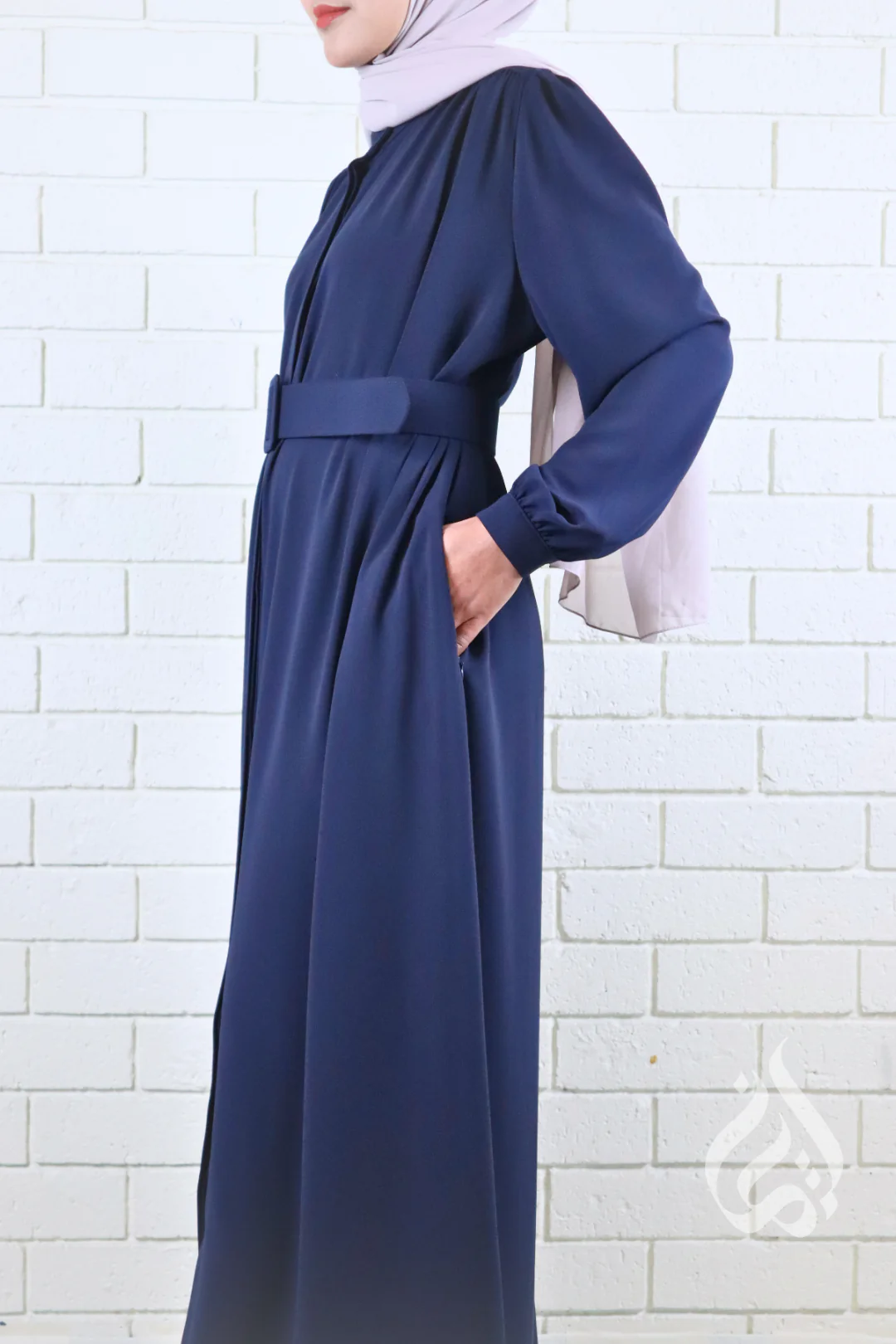 Classic Buttoned Dress - Navy Blue - Image 4