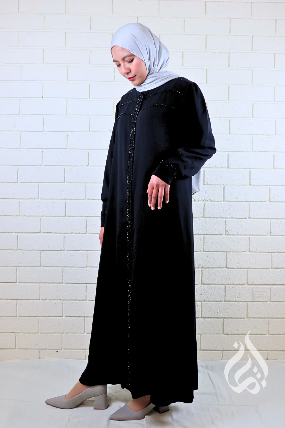 Elyna Beaded Abaya - Black - Image 3