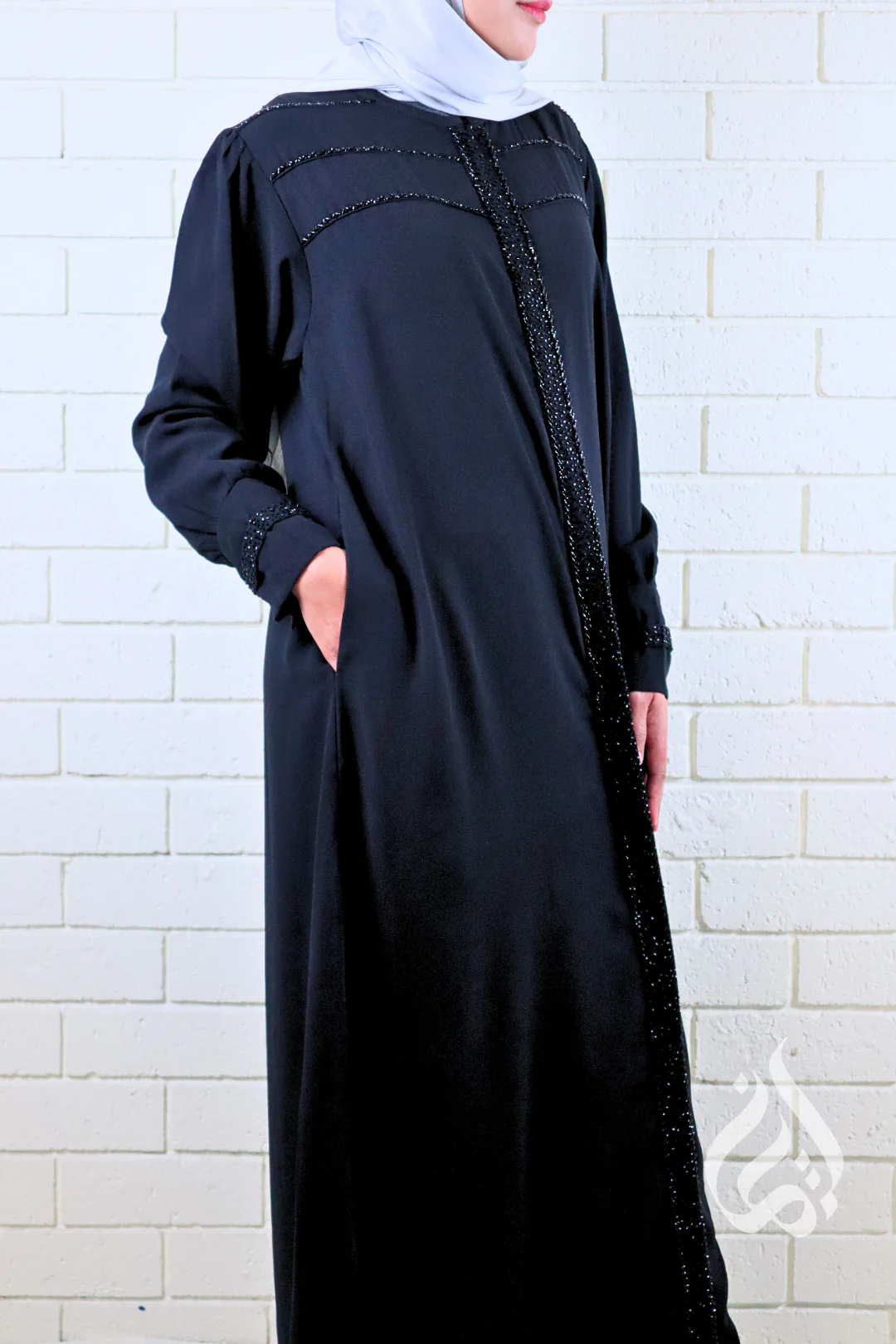 Elyna Beaded Abaya - Black - Image 4