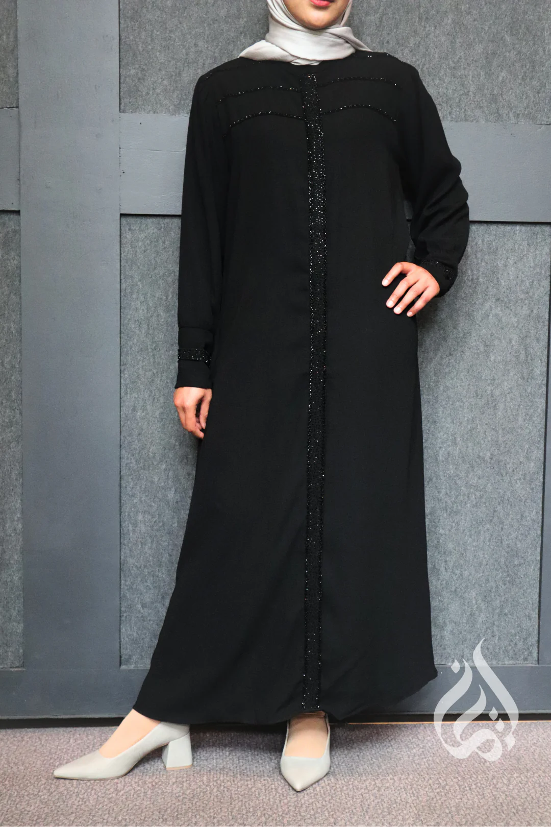 Elyna Beaded Abaya - Black - Image 8