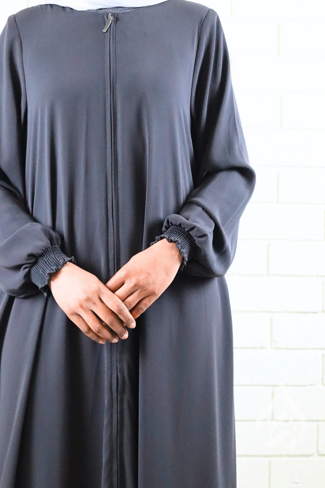 Front Zipped Abaya - Grey - Image 6