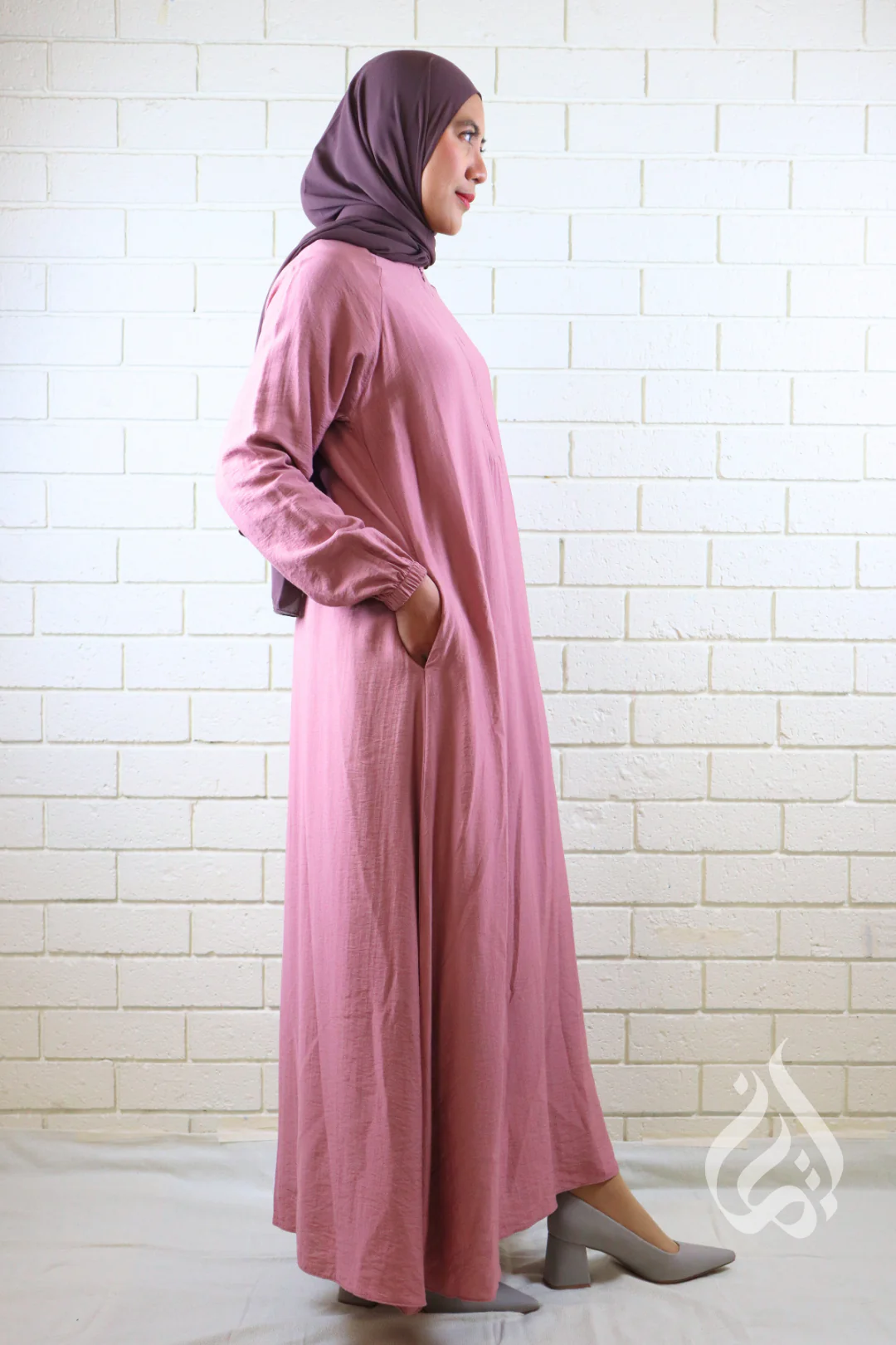 Plain Classic Dress - Dusty Pink - Image 3