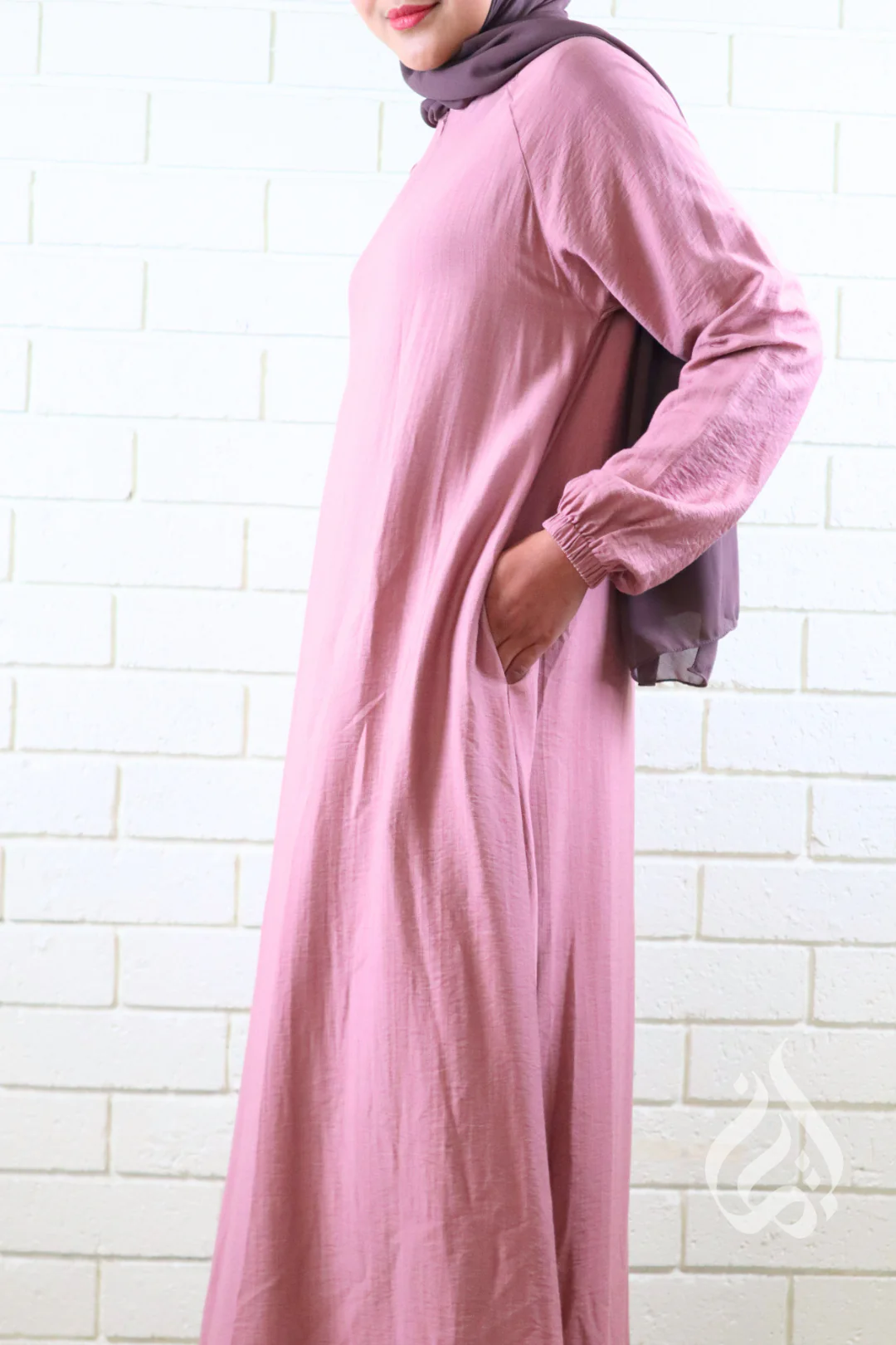 Plain Classic Dress - Dusty Pink - Image 4