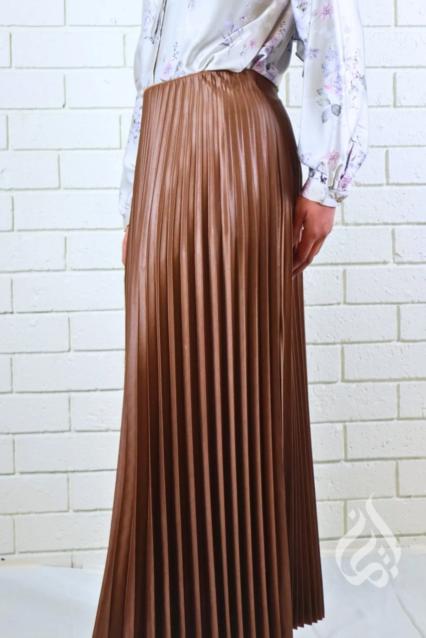 Metallic Pleated Skirt - Latte - Image 3