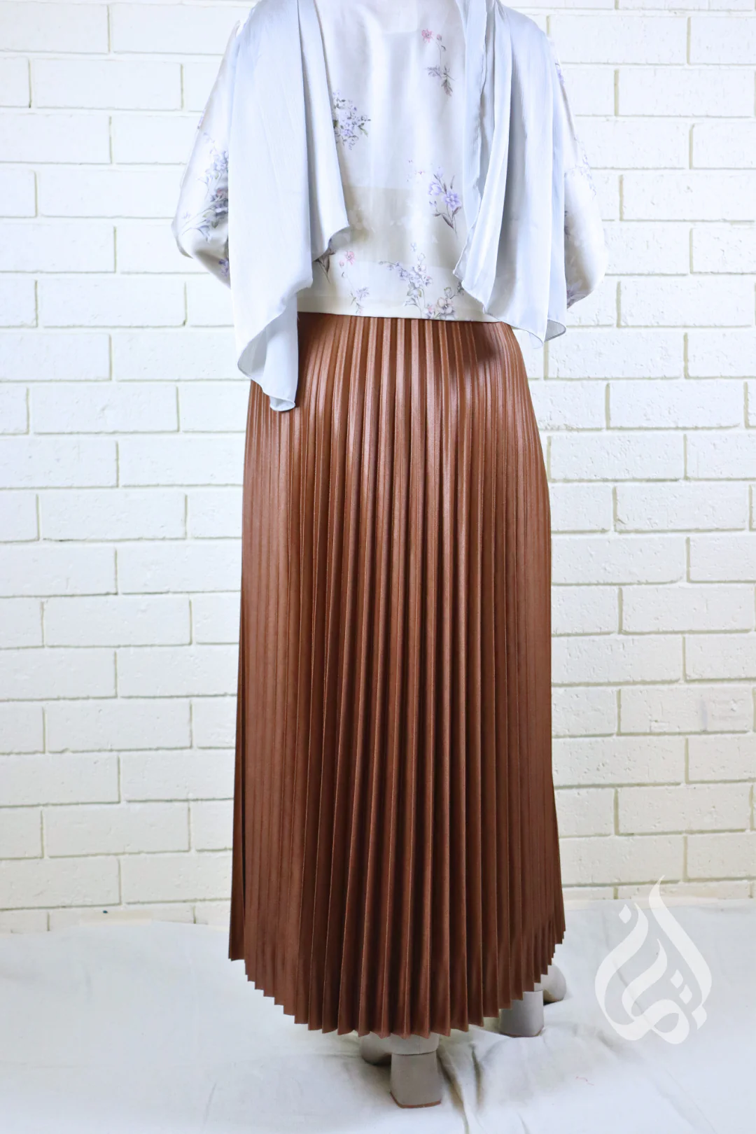 Metallic Pleated Skirt - Latte - Image 4