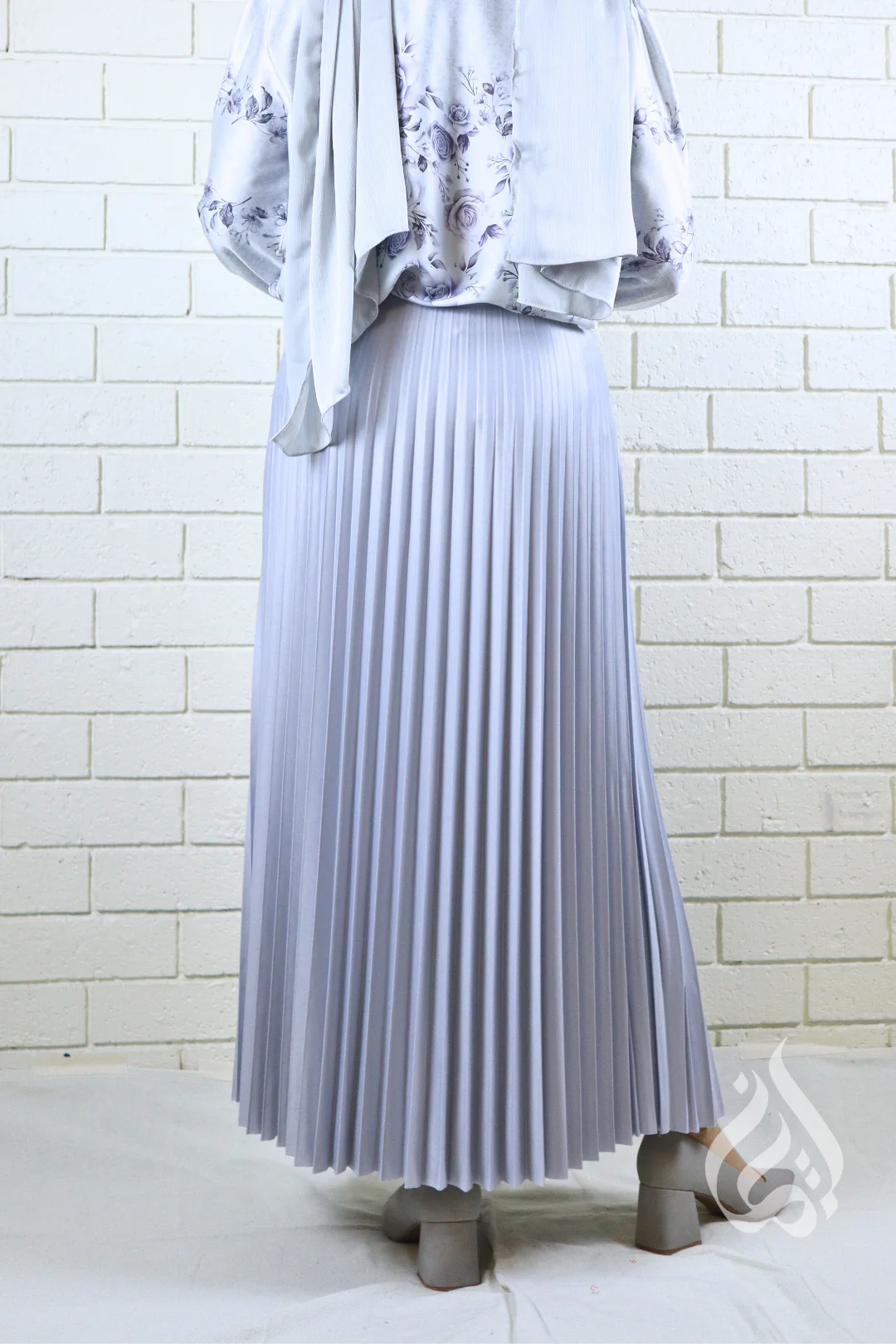 Metallic Pleated Skirt - Silver - Image 3